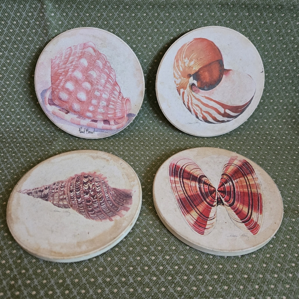 Stone Seashell Design Coasters With Cork Backing - Set of 4